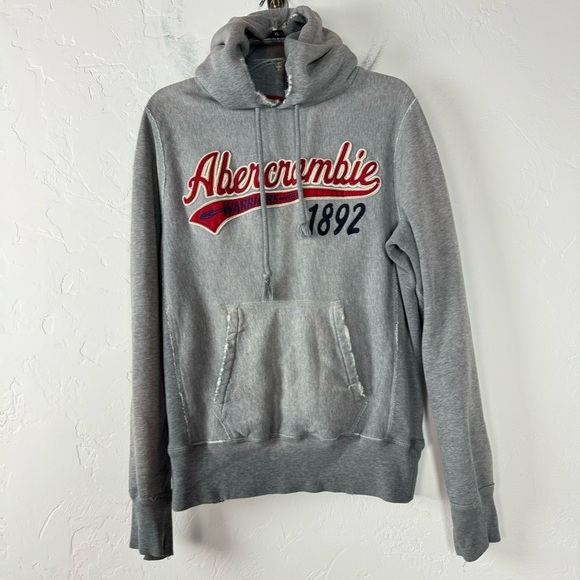 Abercrombie & Fitch Other - VTG Y2K A&F Abercrombie & Fitch Hoodie Pullover Sweatshirt Grey Fleece Lined Red